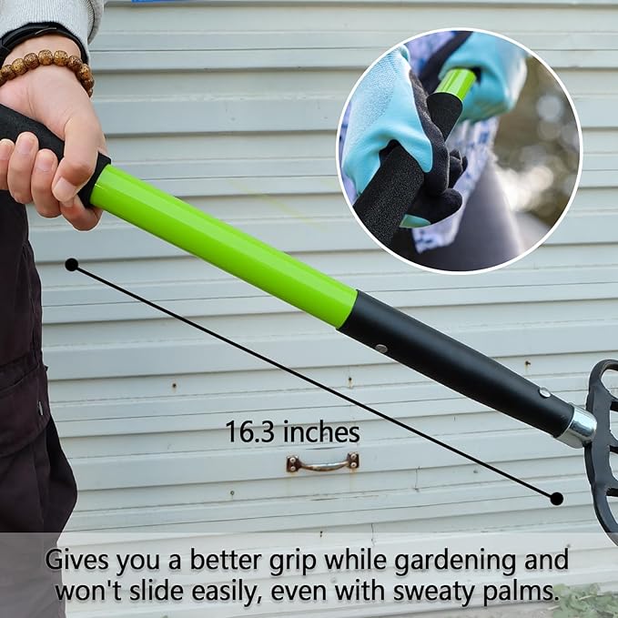 Pitch Fork-57 Inch£¬5-Tine Steel Garden Fork Heavy Duty, Mulch with Cushion Grip, Green Fiberglass Handle