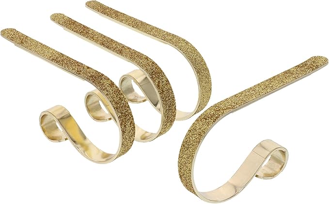 Haute Decor The Original MantleClip Stocking Holder - 4 Pack (Glitter Gold) - Hang Christmas Stockings Safely and Securely from Mantels Up to 3 Inches Thick