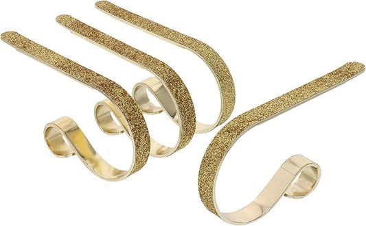 Haute Decor The Original MantleClip Stocking Holder - 4 Pack (Glitter Gold) - Hang Christmas Stockings Safely and Securely from Mantels Up to 3 Inches Thick