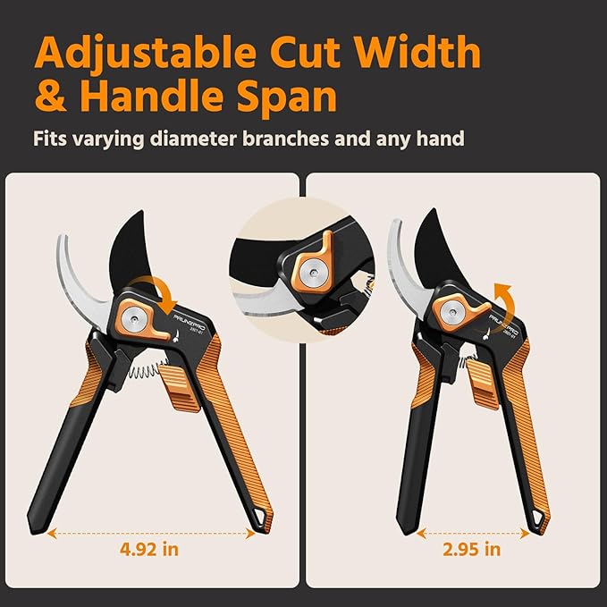 PrunePro Pruning Shears for Gardening 2 Pack Professional Bypass Hand Pruner Stainless Steel Sharp Blade Garden Scissors Plant Flower Garden Clipper Orange