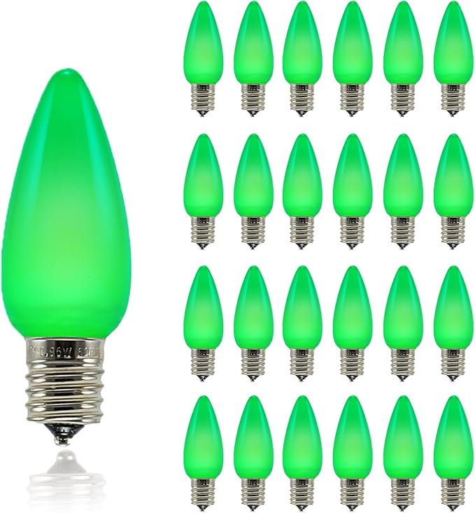 Pro Christmas SMD C9 LED Retrofit Bulb - Pro Pack of 25 Bulbs - Dimmable Energy Efficient Outdoor Waterproof Lighting for Holiday Decor, Christmas Trees - Frosted Smooth - Green