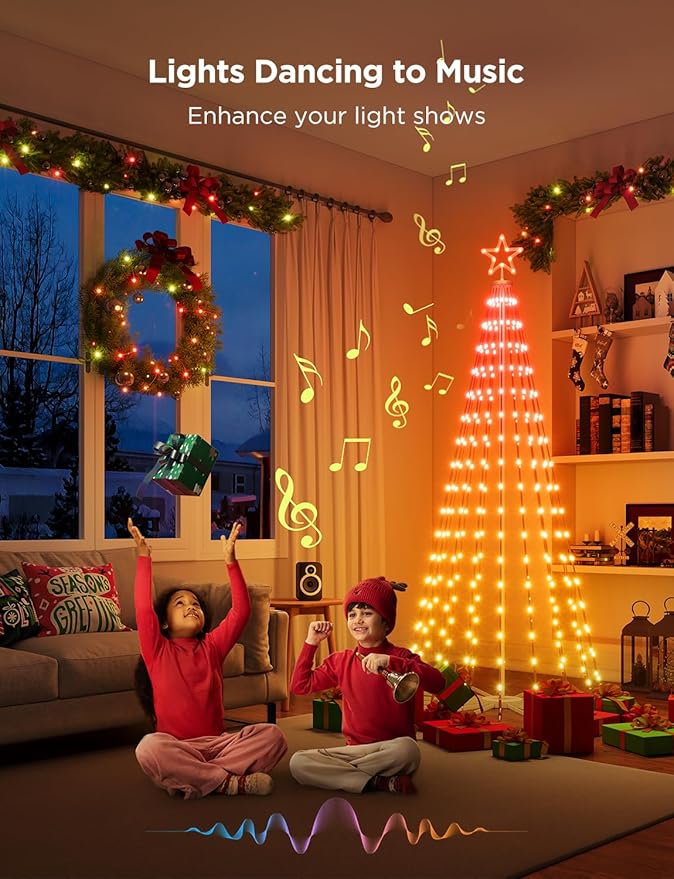 Govee Christmas Cone Tree Lights, 6ft 316 LEDs RGBIC Christmas Tree Lights with Smart App Control, IP67 Waterproof Outdoor String Lights for Xmas Decorations, 82+ Scene Modes, Music Sync, White Stand