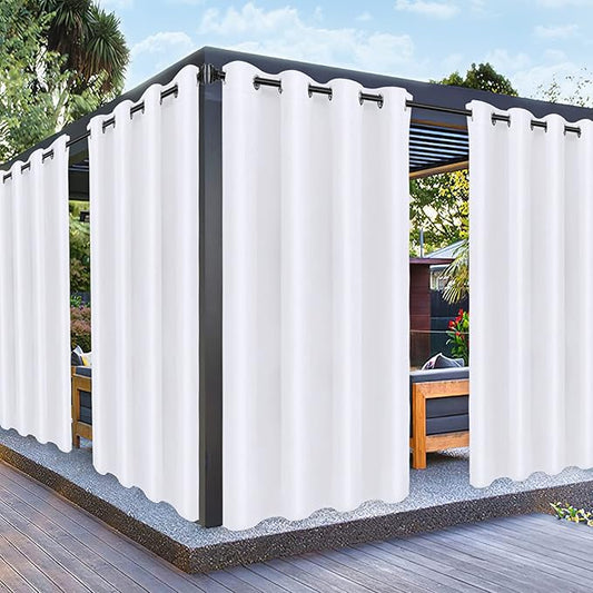 PureFit Outdoor Curtains for Patio Waterproof Weatherproof, UV Resistant Outside Curtains for Gazebo, Front Porch, Pergola, Sun Blocking Privacy Curtain, 52W x 95L inch, 1 Panel, White