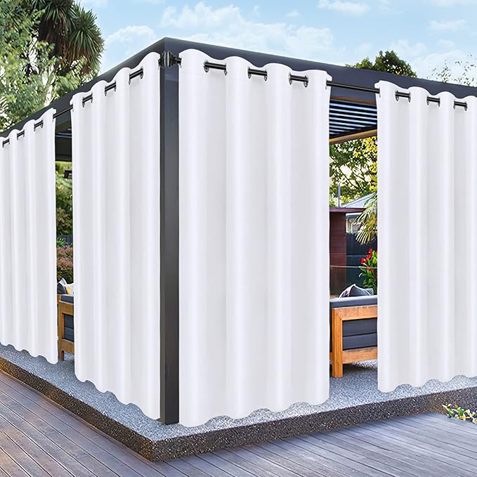 PureFit Outdoor Curtains for Patio Waterproof Weatherproof, UV Resistant Outside Curtains for Gazebo, Front Porch, Pergola, Sun Blocking Privacy Curtain, 52W x 108L inch, 1 Panel, White