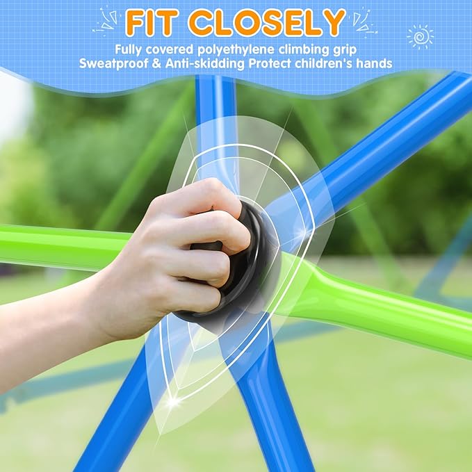 GIKPAL Climbing Dome, 10FT Dome Climber for Kids 3 to 10 Outdoor Play Equipment, Supports Up to 1000lbs Jungle Gym, Anti-Rust, Easy Assembly, Blue+Green
