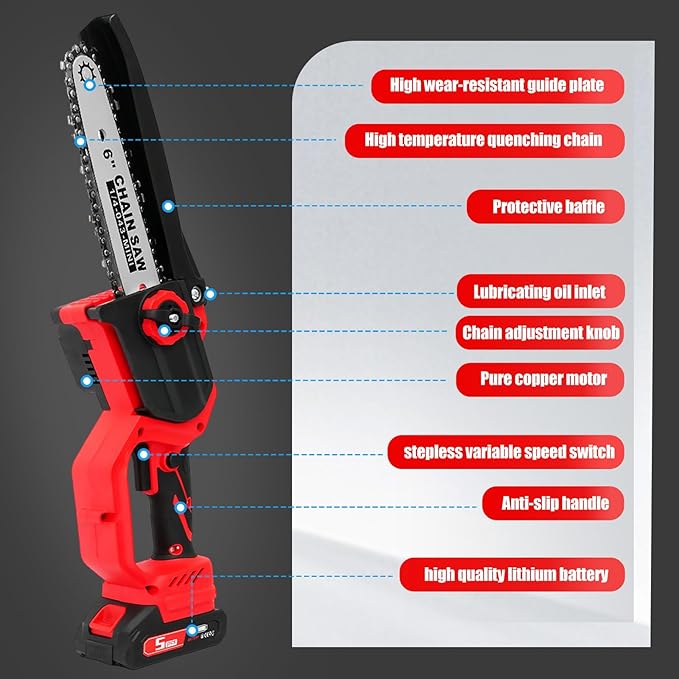 ALSO GO Mini Chainsaw Cordless, 8 inch & 6 inch Electric Chain Saw with 2x2.0Ah Batteries, Handheld Chain Saw Battery Powered, for Trees Trimming Wood Cutting, Gardening Gifts for Men Dad Husband