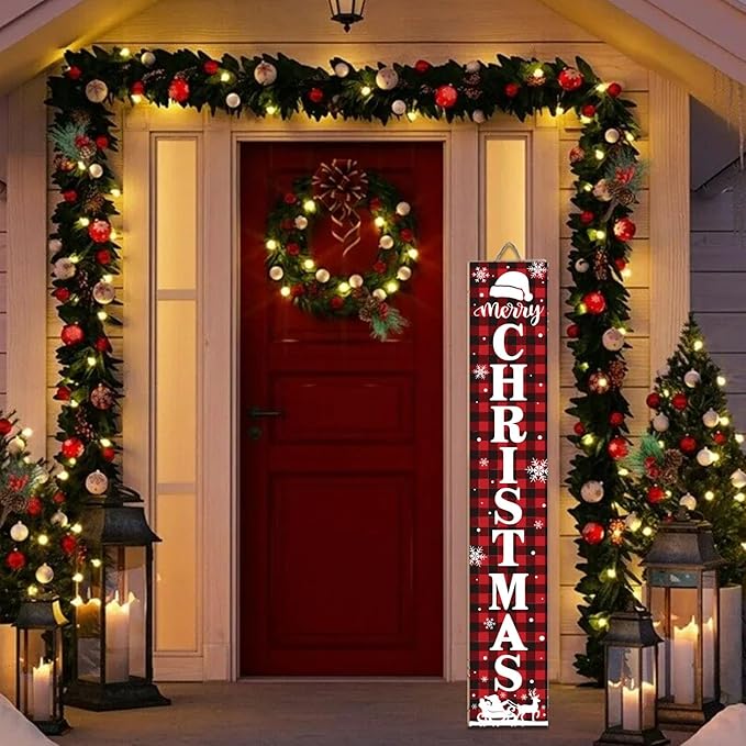 Nialnant Merry Christmas Welcome Porch Sign, Vertical Santa Welcome Sign for Front Porch, Winter Yard Christmas Sign for Porch Door Indoor Outdoor Holiday Decoration - 47.2" X 7.8