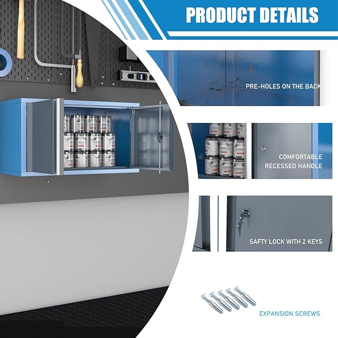 LARBANKE Metal Wall Cabinet with 2 Door,Lockable Floating Wall Storage Cabinet for Garage,Basement and Ware House,Metal Wall Cabinet with Positioning Paper,Assembly Required