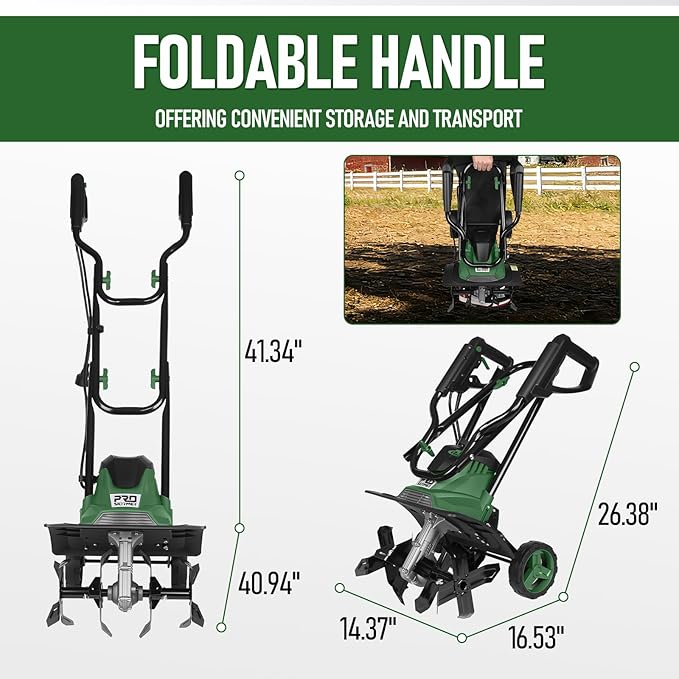 Prostormer Electric Tiller 14-Inch, 10-Amp Corded Cultivator with 14-Inch Tilling Width, Foldable Garden Rototiller with Wheels for Weeding and Soil Cultivation
