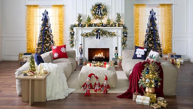 BrylaneHome 7.5 Ft Fully Decorated Pre-Lit Pop-Up Christmas Tree with 450 Warm Lights & Included Stand, Collapsible, Easy Assembly - Plaid