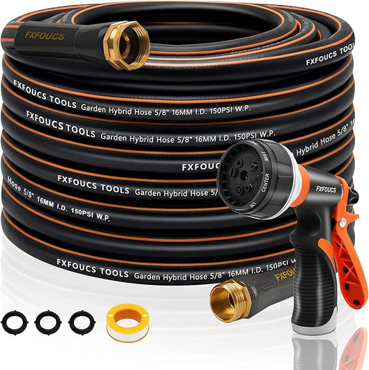 Heavy Duty Garden Hose ? 5/8 Inch Flexible, Lightweight Hybrid Hose with 600 PSI Burst Pressure, Swivel Handle, and Durable Copper Male/Female Fittings (Black with hose sprayer, 75FT)