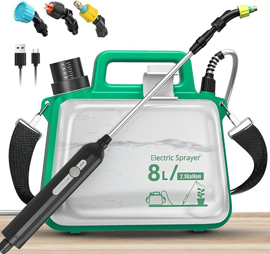 2026 Upgrade Battery Powered Garden Sprayer 2 Gallon, Electric Sprayer with USB Rechargeable Handle,3 Mist Nozzles, Retractable Wand, Adjustable Shoulder Strap,Weed Sprayers in Lawn & Garden