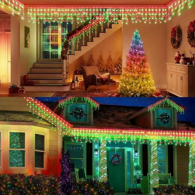 320LED Solar Christmas Lights Outdoor Waterproof Christmas Decorations Lights 29.5ft 60 Drops,8 Modes Solar Powered Rechargeable Fairy Lights for Party, Holiday,Wedding Decorations (Red and Green)