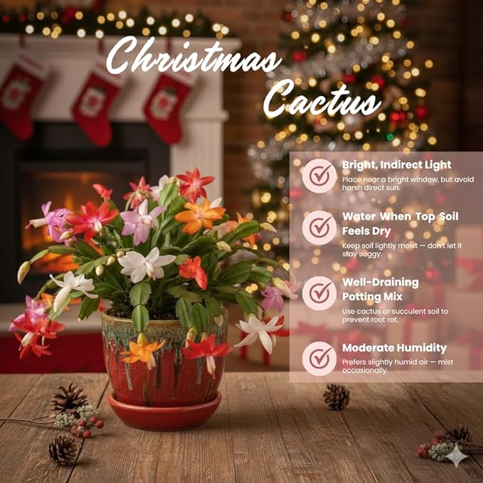 2 White Christmas Cactus Plants, Thanksgiving Cactus 3-6 Inch Tall, Winter Succulents Flowers Container Hanging Basket Indoor Outdoor Planting