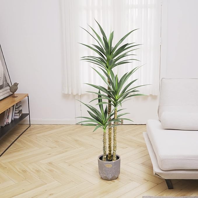 Artificial Tree 5.3Ft Faux Agave Plant with 3 Heads in Plastic Pot Fake Tree for Home Decor Indoor or Outdoor Office Decoration Housewarming Gift