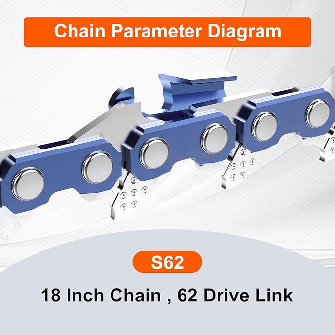 NEO-TEC 18 Inch Chainsaw Chain 3 Pack - S62-0.050" Gauge, 3/8"LP Pitch, 62 Drive Links Fit for Poulan, Kobalt, Echo, Ego, Greenworks Chainsaw and More