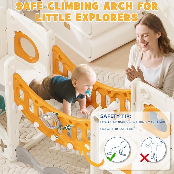Toddler Playground Playset with Climbing Arch, Golf Set, Slide & Basketball Hoop - Outdoor Toys, Safe & Durable Plastic Garden Equipment (Green Yellow, Without Swing)