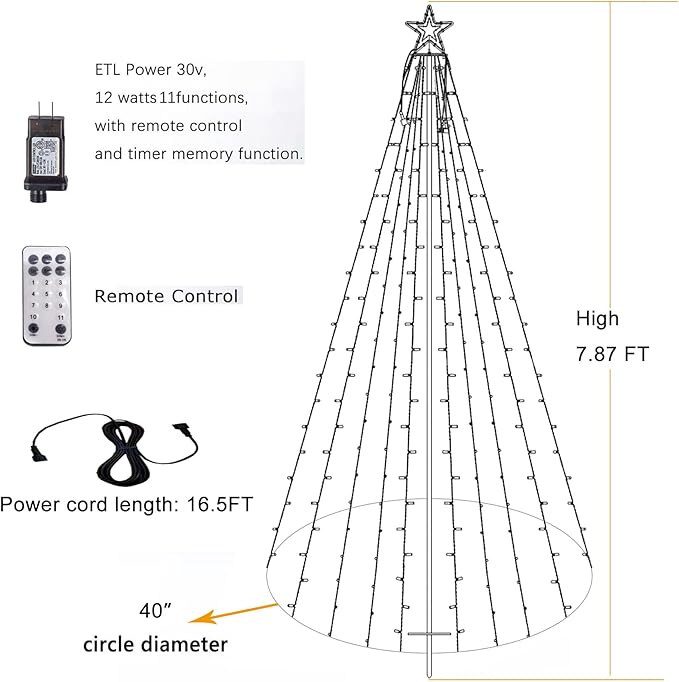 Outdoor Lighting Christmas Tree Lights 7.8Ft Cone Tall Star Topped Artificial Christmas Trees Arbol de Navidad Outside Decor for Xmas New Year Holiday White/Blue