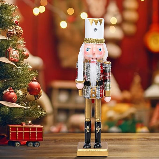 Christmas Nutcracker Decorations Nutcracker Figure 12 Inch Wooden Nutcrackers Collectible Ornament Nutcracker Soldier for Table Desktop Home Christmas Decor Xmas Indoor Decor Plaid Pattern