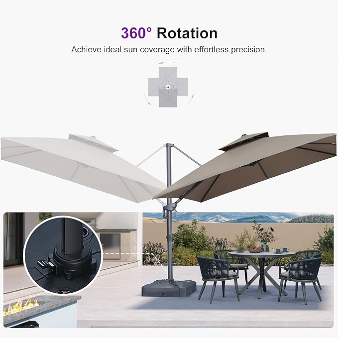 PURPLE LEAF 10 FT Cantilever Umbrella Outdoor Patio Umbrella, Large Offset Square Umbrellas, Windproof Heavy Duty Hanging Outside Umbrellas for Patio, Ash Mocha