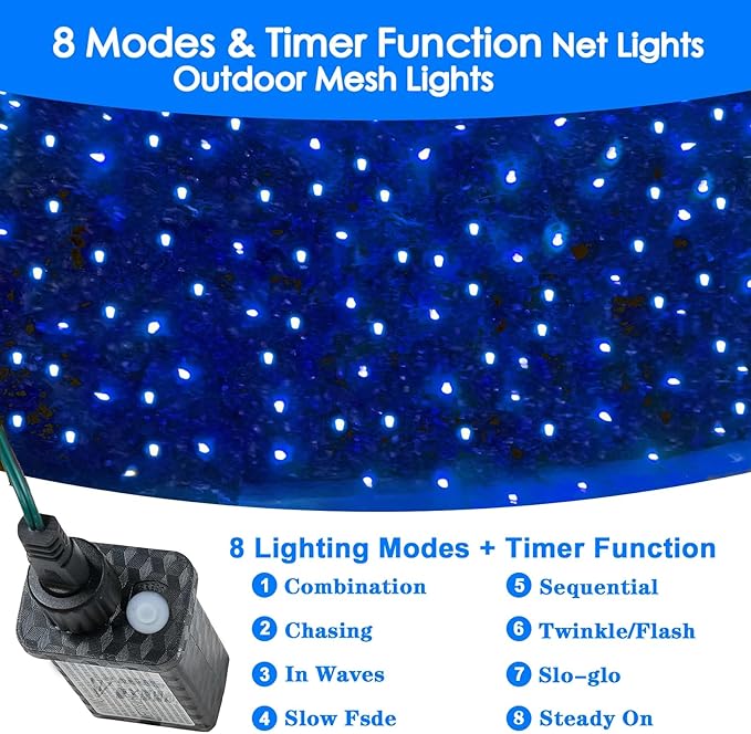 Christmas Net Lights Outdoor for Bushes, 6x5ft 120LED Net Light Outdoor Mesh Lights, Connectable Waterproof Net Light for Bushes,Garden,Yard,Trunk,Xmas Tree,Christmas Décor (Blue)