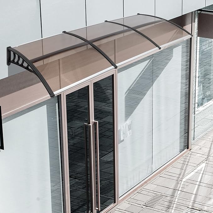 Window Awning Door Canopy Exterior- 38" x 120" Aluminum Door Awning, Polycarbonate Cover Patio Canopy Awning for House, Outside, Rain Snow & UV Resistant (Brown Board & Black Bracket)