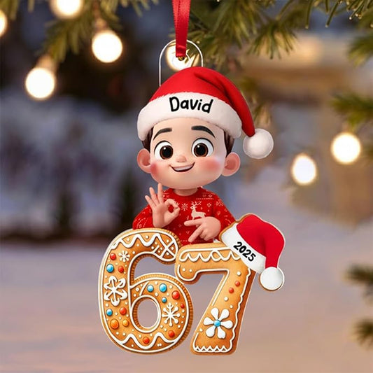 Paraeva Custom 67 Ornament 2025, Custom Name Funny Gen Z Meme Decoration, Viral Six Seven Christmas Ornament with Santa Hat, Acrylic Ornaments for Teens, Gifts for Christmas 2