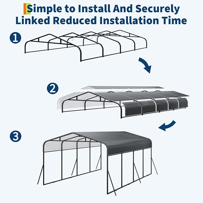 Metal Carport, 12x20 FT Outdoor Carport Canopy with Reinforced Base and Galvanized Steel Roof, Heavy Duty Garage Car Shelter Shade for SUV, Truck, Boats