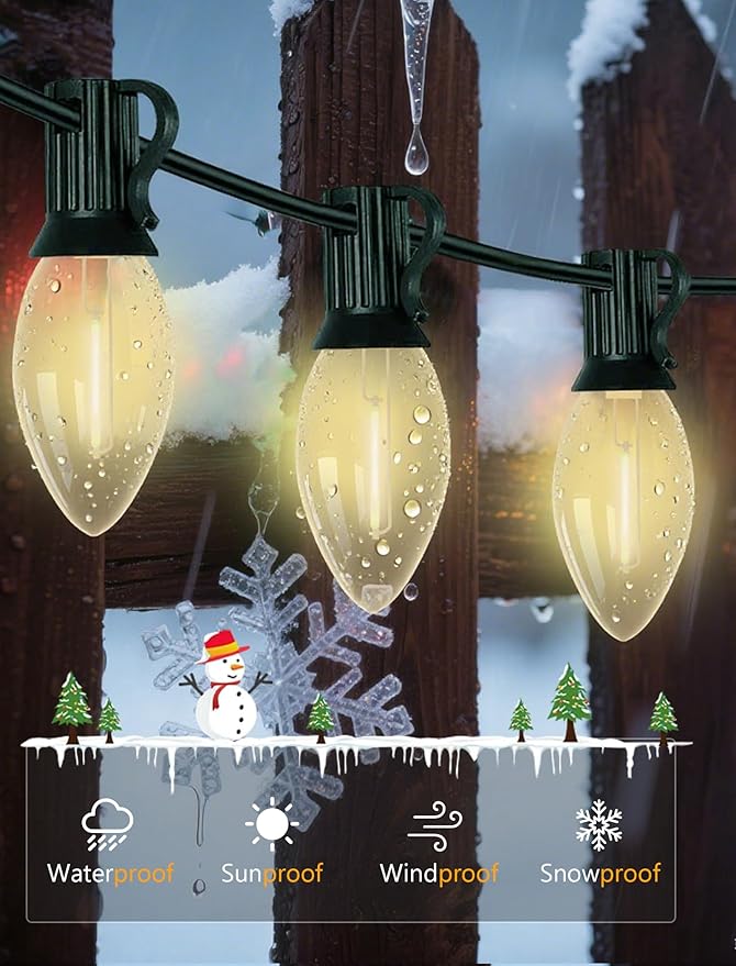 Vintage C9 LED Christmas Lights Outdoor, 25Ft LED C9 Warm White Christmas String Lights with 26 Clear Bulbs, Outdoor Christmas Decorations Lights Waterproof for Patio Garden Roofline Holiday Party