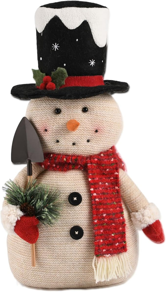 2025 Christmas Animated Snowman Decorations with Black Hat, Xmas Handmade Plush Ornaments for Indoor, Home, Bedroom Living Room and Holiday, Present for Family and Friends
