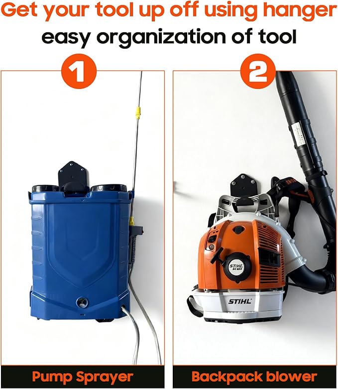 Pump Sprayer Holder, Backpack Blower Rack, 2 Pack Wall Mount Pressurized Garden Sprayer Hanger, Lawn Weed Sprayer Storage, Backpack Sprayer Oraganizer
