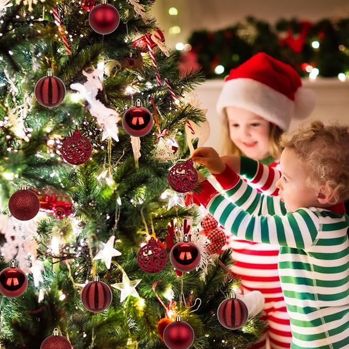 30PCS 2.36" Christmas Ball Ornaments Shatterproof Burgundy Christmas Tree Decorations Xmas Tree Balls Halloween Ornaments Décor