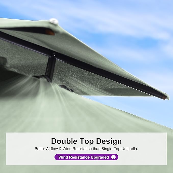 PURPLE LEAF 9' x 12' Cantilever Patio Umbrella Outdoor Umbrella with 280lbs Base Large Rectangular Windproof Offset Umbrella for Pool Deck Garden, Mint Green