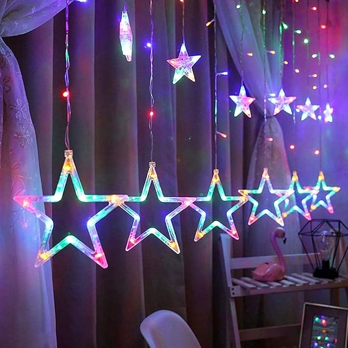 Vigdur Star Curtain String Lights, 12 Stars 138 LEDs Star Window Lights with Remote & 8 Flashing Modes Christmas String Lights for Christmas Wedding Party Home Decorations(8.2FT)