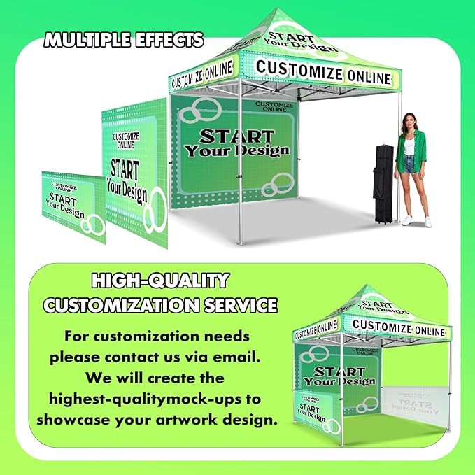 10x10FT Custom Pop Up Canopy Tent with Logo Personalized Trade Show & Event Heavy Duty Aluminum Folding Canopy Tent for Outdoor Markets, Business Branding Advertising