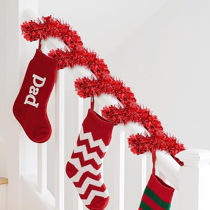33 FT Red Christmas Tinsel Garland, Metallic Christmas Tree Decoration, Candy Cane Christmas Decoration for Holiday Classroom Halloween Birthday Party,Indoor and Outdoor New Year Parties
