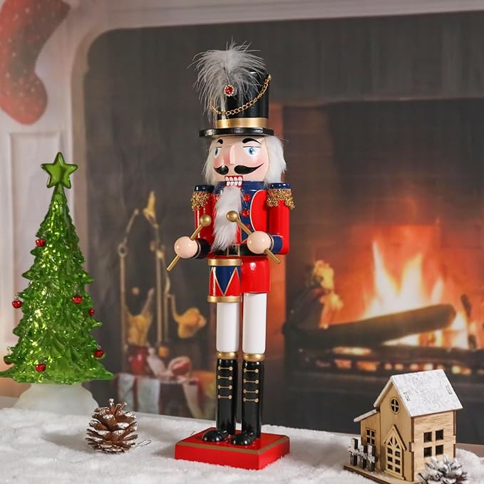Christmas Nutcracker Decorations Nutcracker Figure 15 Inch Wooden Nutcrackers Collectible Ornament Nutcrackers Soldier for Table Desktop Home Christmas Decor Xmas Indoor Decor red Blue Beat a Drum
