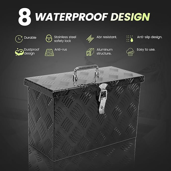 16 Inch Aluminum Tool Box, Truck Bed Storage Tool Organizer with Top Handle for Truck Trailer Pickup RV 16X7.5X10 Black