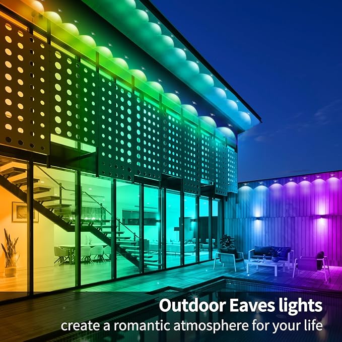 300ft Permanent Outdoor Lights,RGB Eave Lights,Music Sync IP67 Waterproof Outdoor Eave Light Lighting, can be Used for Garden,House,Party,Holiday Decoration（2 Rolls of 150ft