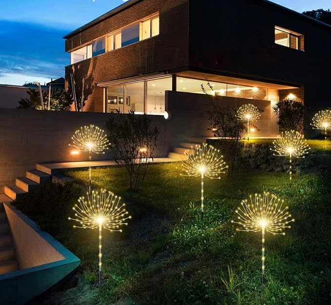 4 Pack Outdoor Solar Decorative Lights with 480 LEDs, Waterproof Solar Firework Lights with 8 Modes, Suitable for Outdoor, Garden, Yard, Pathway and Landscape Decoration