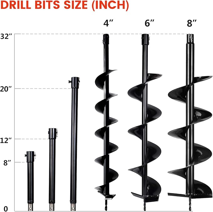 DC HOUSE 52cc 1800W Gas Powered Earth Auger EPA Certified Post Hole Digger, with 3 Drill Bits 4 6 8 and 3 Extension Rods 8 12 20, Mixing Ratio 30:1, for Fence, Farmland and Garden