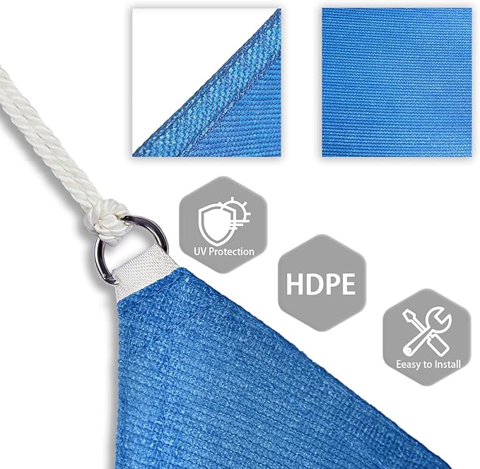 Patio Paradise 8' x 8' x 8' Sun Shade Sail Triangle Canopy Shade Cloth Fabric Sunlight Block Patio Pergola Cover HDPE Deck Awning for Outdoor Backyard Roof Shading, Blue