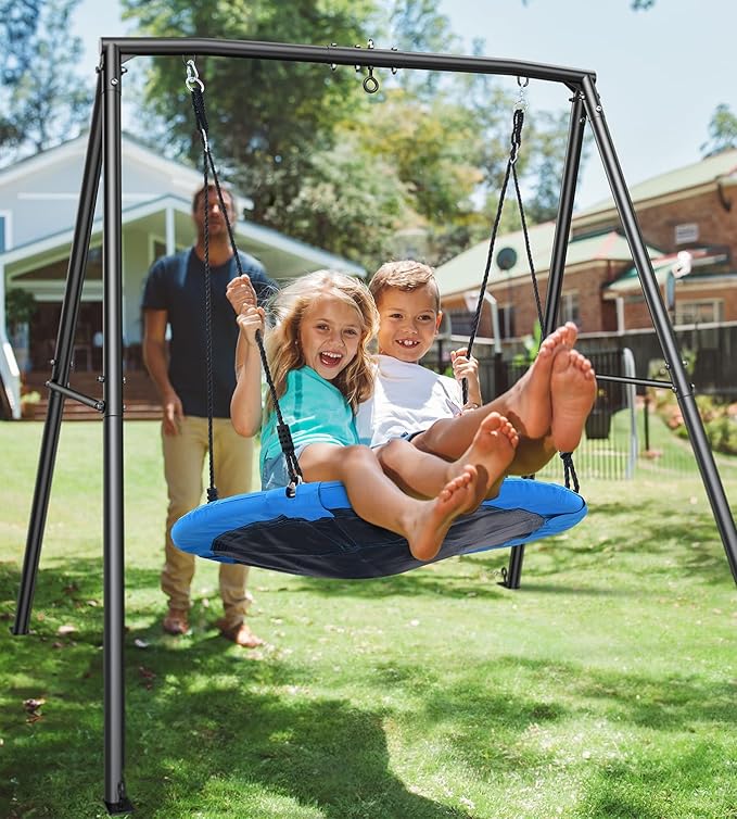 Trekassy Saucer Swing with Frame for Kids Outdoor, 440lbs Swing Set with Heavy Duty Metal Stand for Backyard, Outdoor Kids Play Equipment