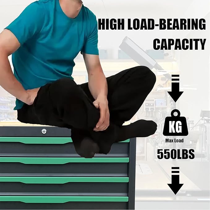 14-Drawers Rolling Tool Chest with Wood Workbench,Brake Casters,Lock & Key,Heavy-Duty Steel Tool Cabinet Storage, for Home,Garbge or Workshop Use (14 Drawer + 348 Pieces Tools)