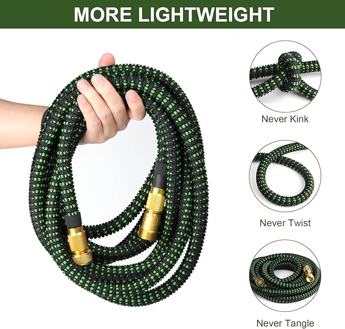 Expandable Garden Hose 50 FT, Water Hose with 10-Function High-Pressure Spray Nozzle, Heavy Duty Flexible Hose, 3/4 Solid Brass Fitting