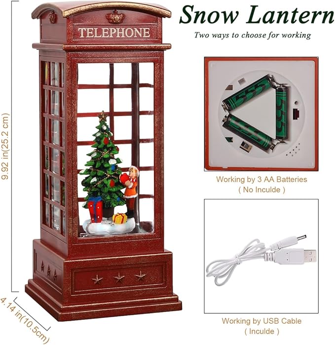 Christmas Snow Globe Lantern Christmas Decorations, Xmas Gifts Christma Vintage Home Decor Indoor,Sparkling with Music 6H Timer, Holiday Party Gifts (Snow Globe Tree)