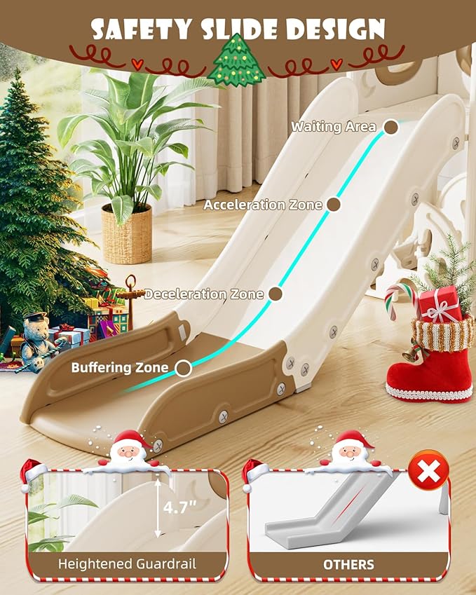 XJD Toddler Slide,12 in 1 Kids Slide for Toddlers 1-3, New Upgrade with Golf Set, Basketball Hoop, Drawing Board for Indoor Outdoor Playset,Toddler Playground (Brown)