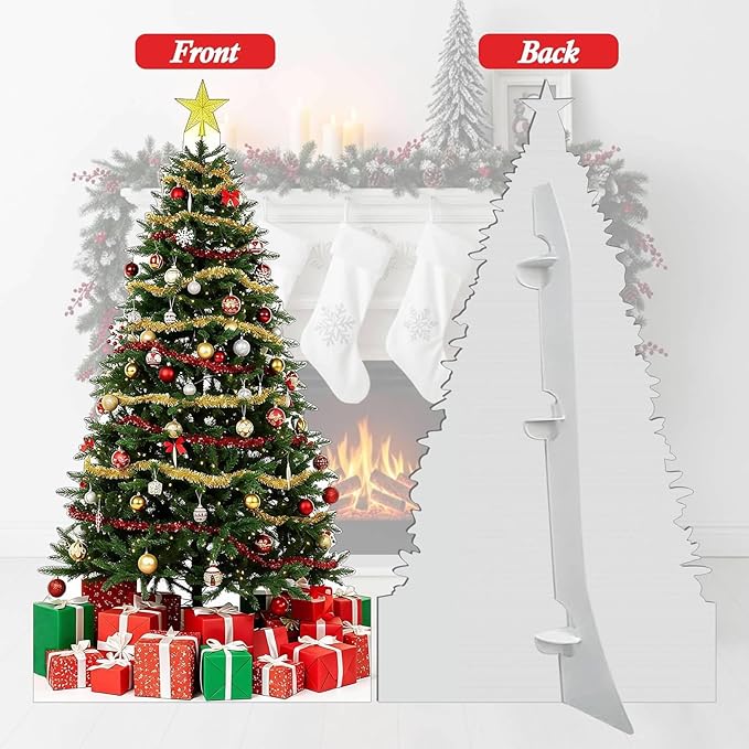 Christmas Tree Cardboard Cutouts, 4mm Corrugated Plastic Standee Decorations, Indoor Outdoor Xmas Yard & Party Décor, Photo Booth Prop, 5FT