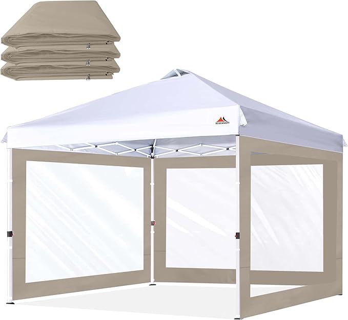 SCOCANOPY Clear Window Sidewall for 10x10 Canopy Frame, 3 Pack Sunwalls Only,(Khaki)