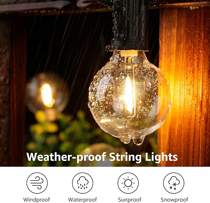 Lepro LED Outdoor String Lights for Patio, 50ft Bistro Lights with 26 Shatterproof G40 Globe Edison Bulbs, Waterproof Café Lights, Backyard Hanging Lights for Deck, Pergola, Porch, Garden, Gazebo